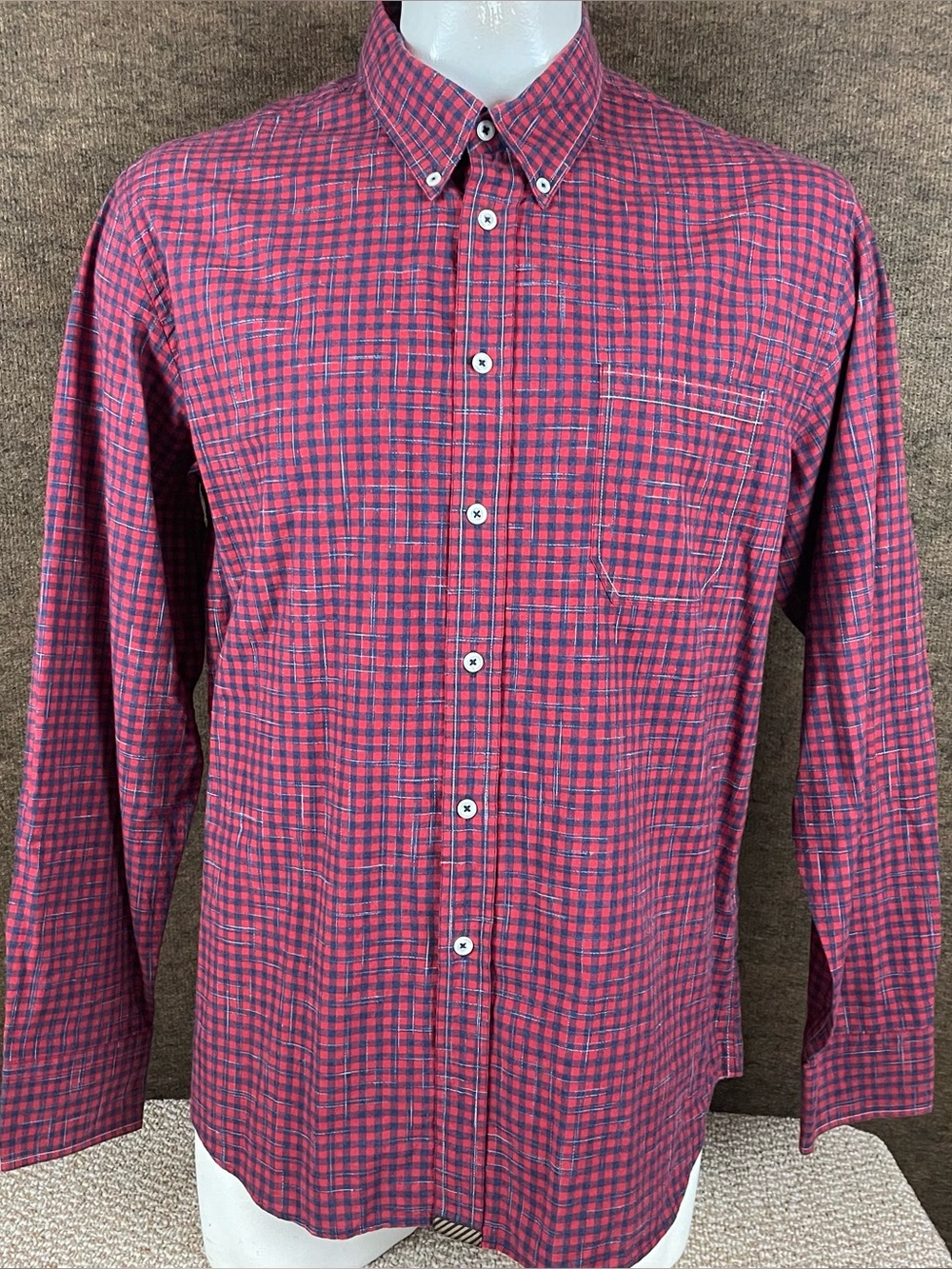 Billy Reid Shirt Mens 2XL Long Sleeve Button Up Business Casual Red Check B16